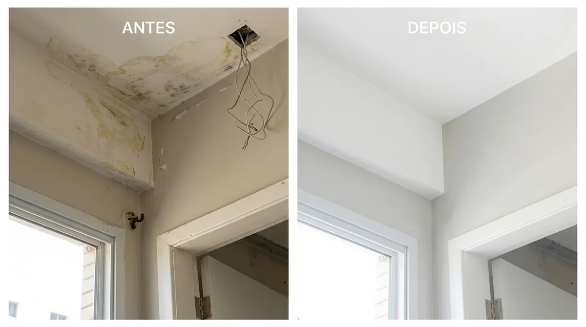 Antes e depois de recuperação de infiltração e pintura interna