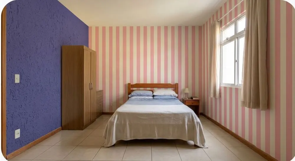 Quarto depois da pintura rosa, branca e azul